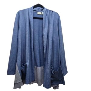 LOGO Lounge Lori Goldstein Blue Gray Swiss Dots Open Cardigan Size 2X Lagenlook